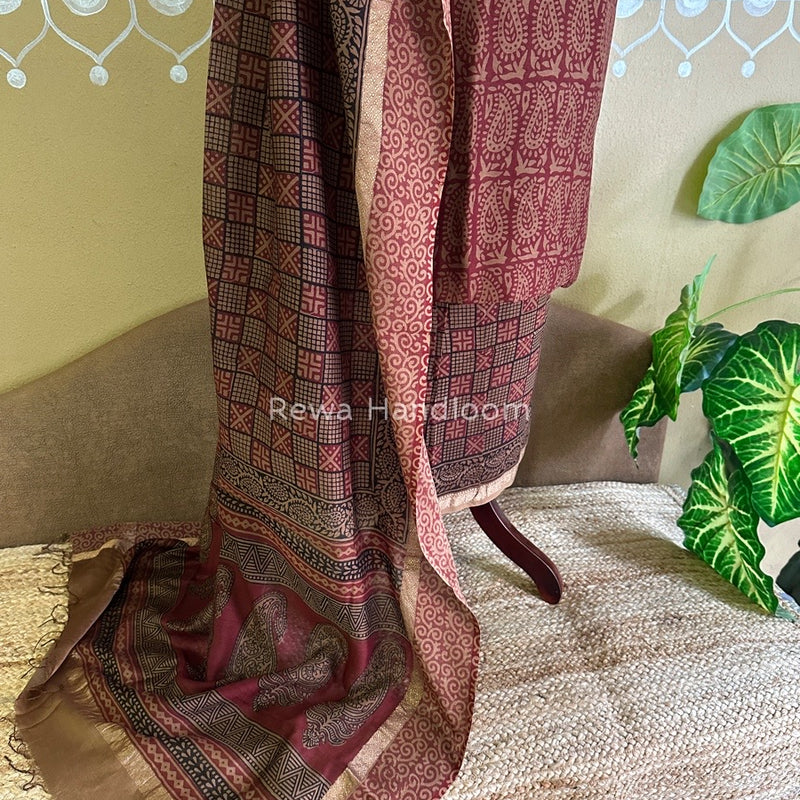 Maheshwari Dark Red Bagh Print Suit BSP0146