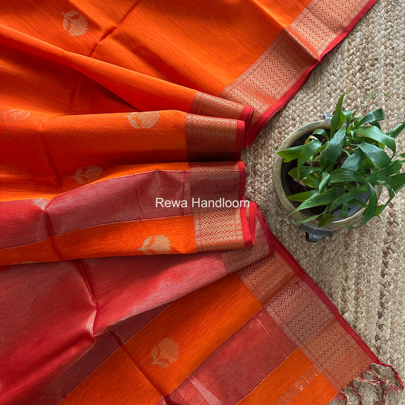 Maheshwari Orange Lotus Butta Saree LLBS064