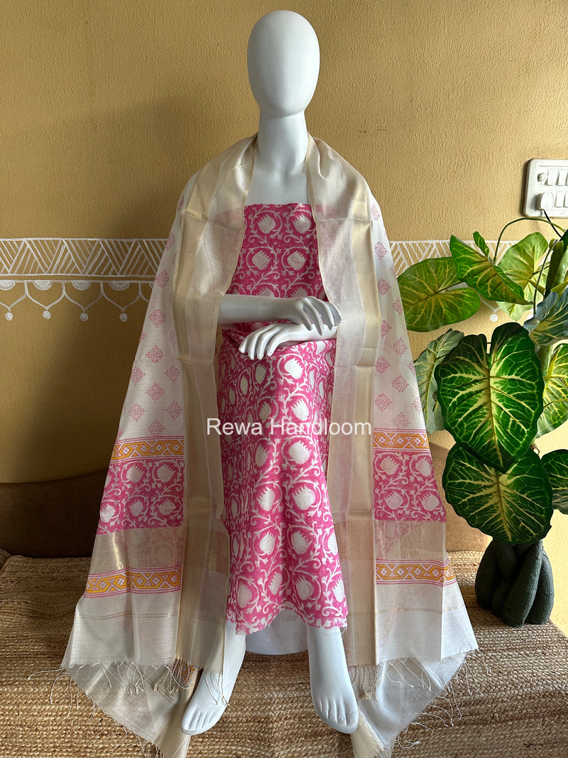 Maheshwari Handblock Print Top-Dupatta