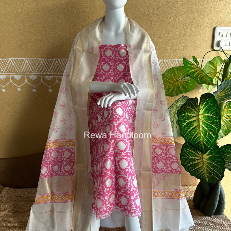 Maheshwari Handblock Print Top-Dupatta