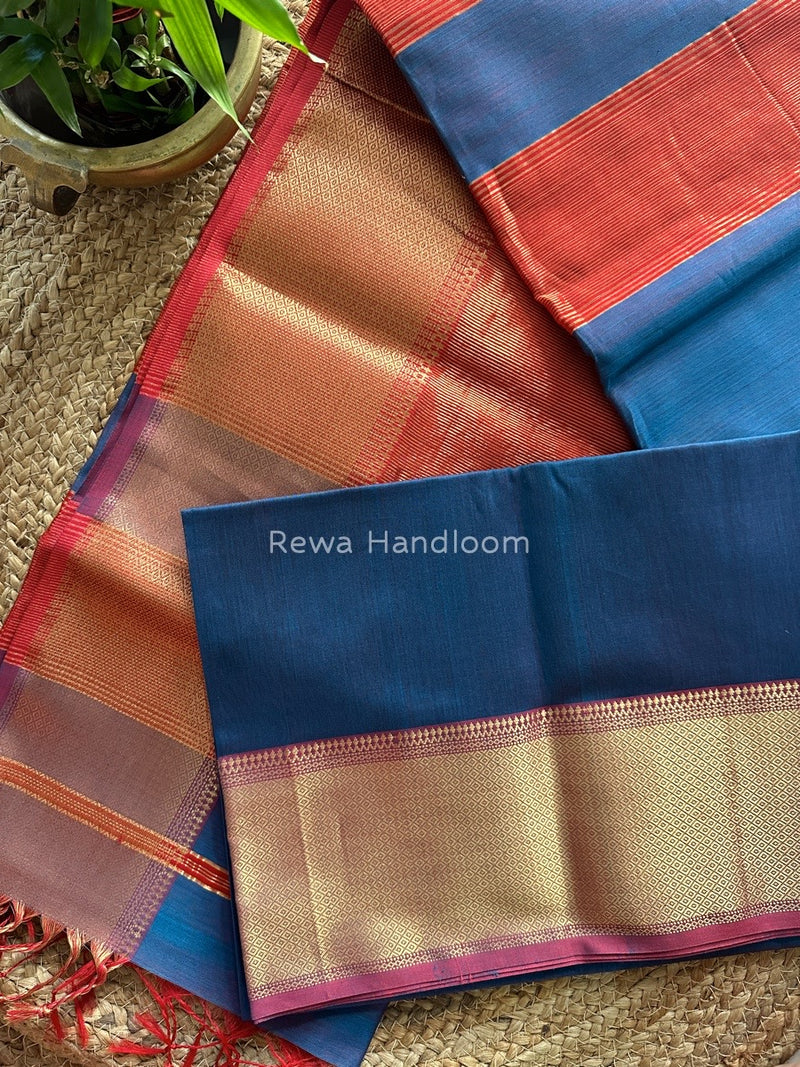 Maheshwari jarman Blue Zari Skirt Saree ZS038