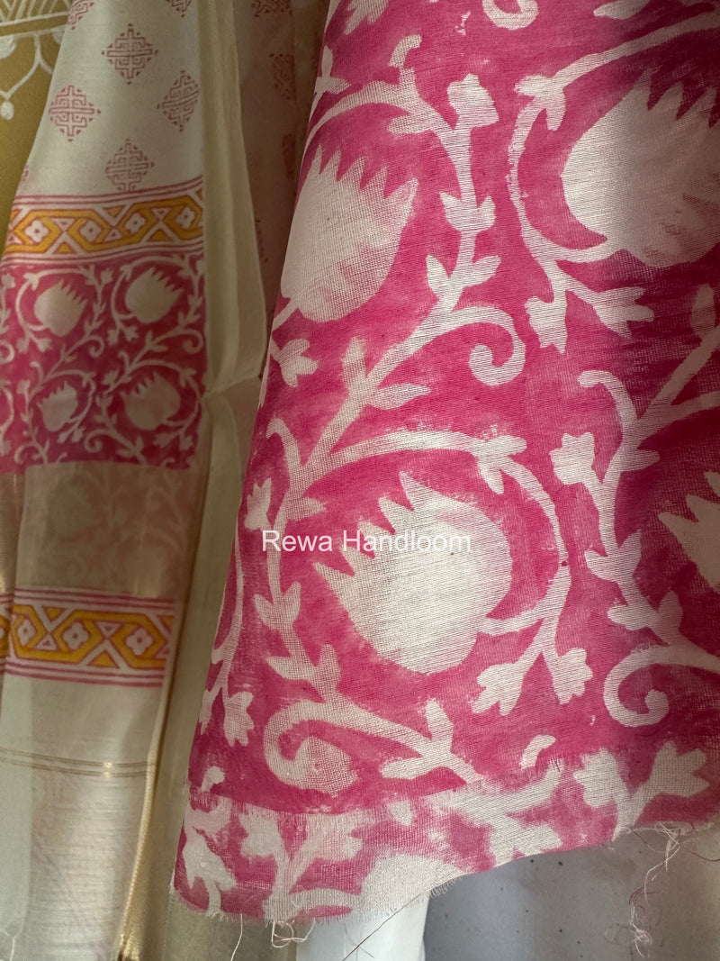Maheshwari Handblock Print Top-Dupatta