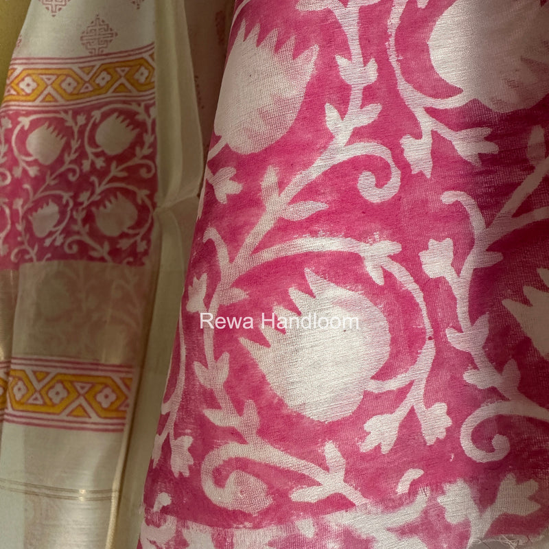 Maheshwari Handblock Print Top-Dupatta