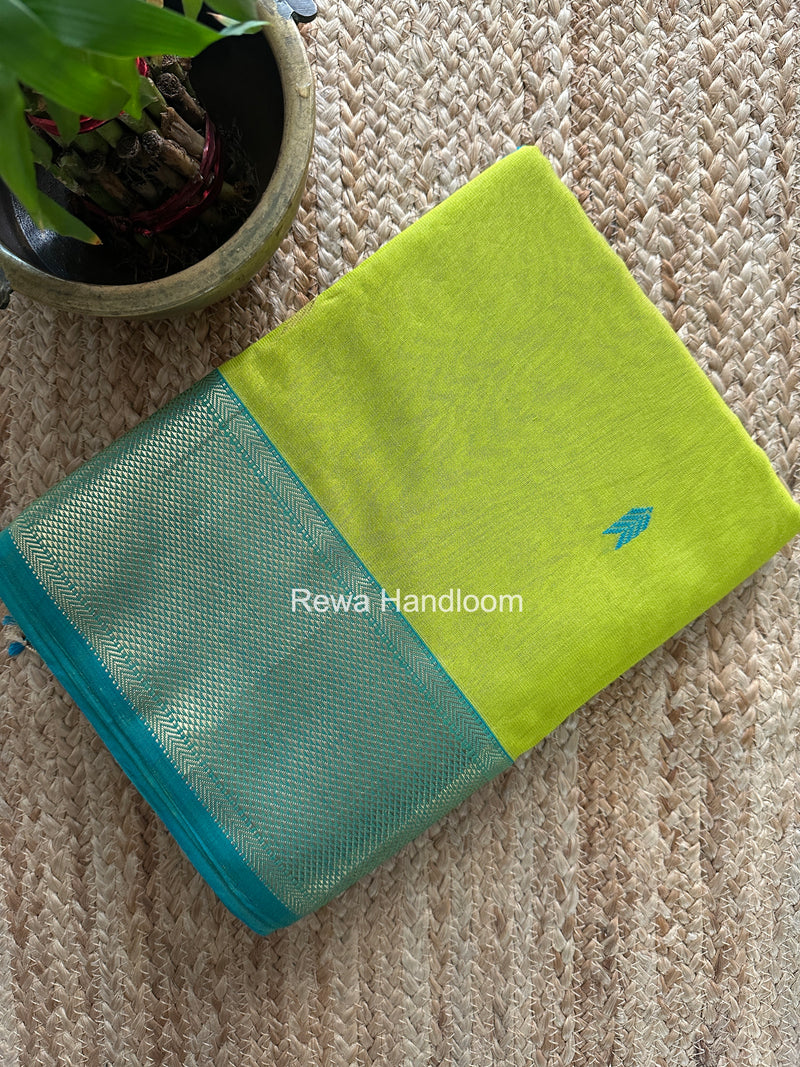 Maheshwari Parrot Green Tissue Silk Saree TVBS01