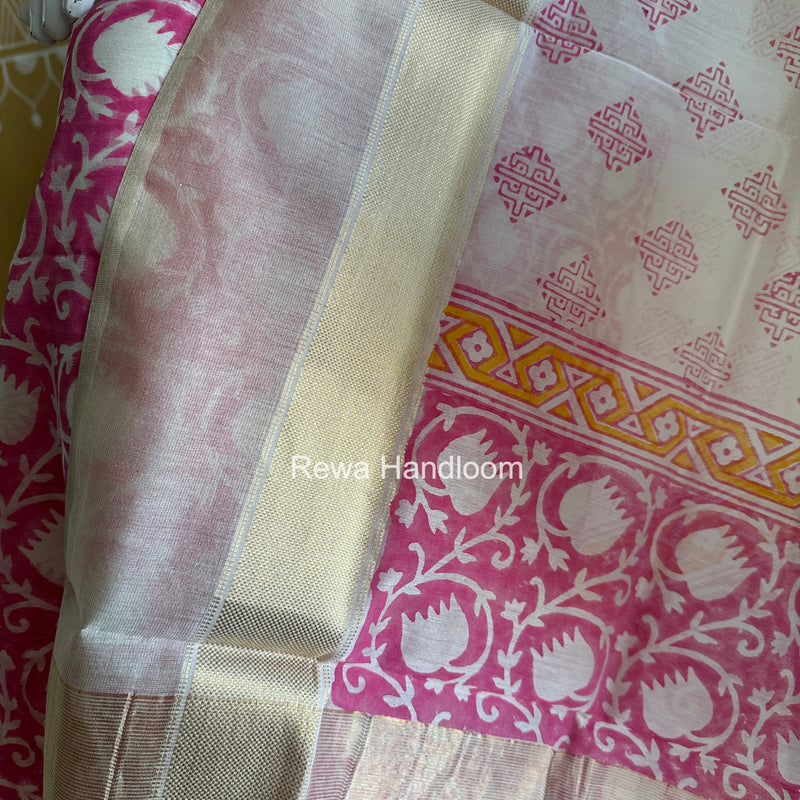 Maheshwari White Handblock Print Top-Dupatta HBS0175