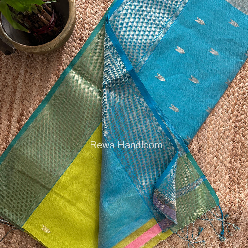 Maheshwari Parrot Green Tissue Silk Saree TVBS01