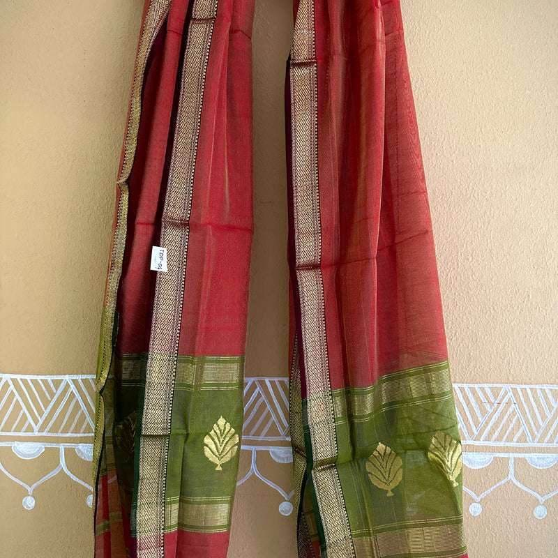 Maheshwari Red Green Tissue Dupatta-TDP-04