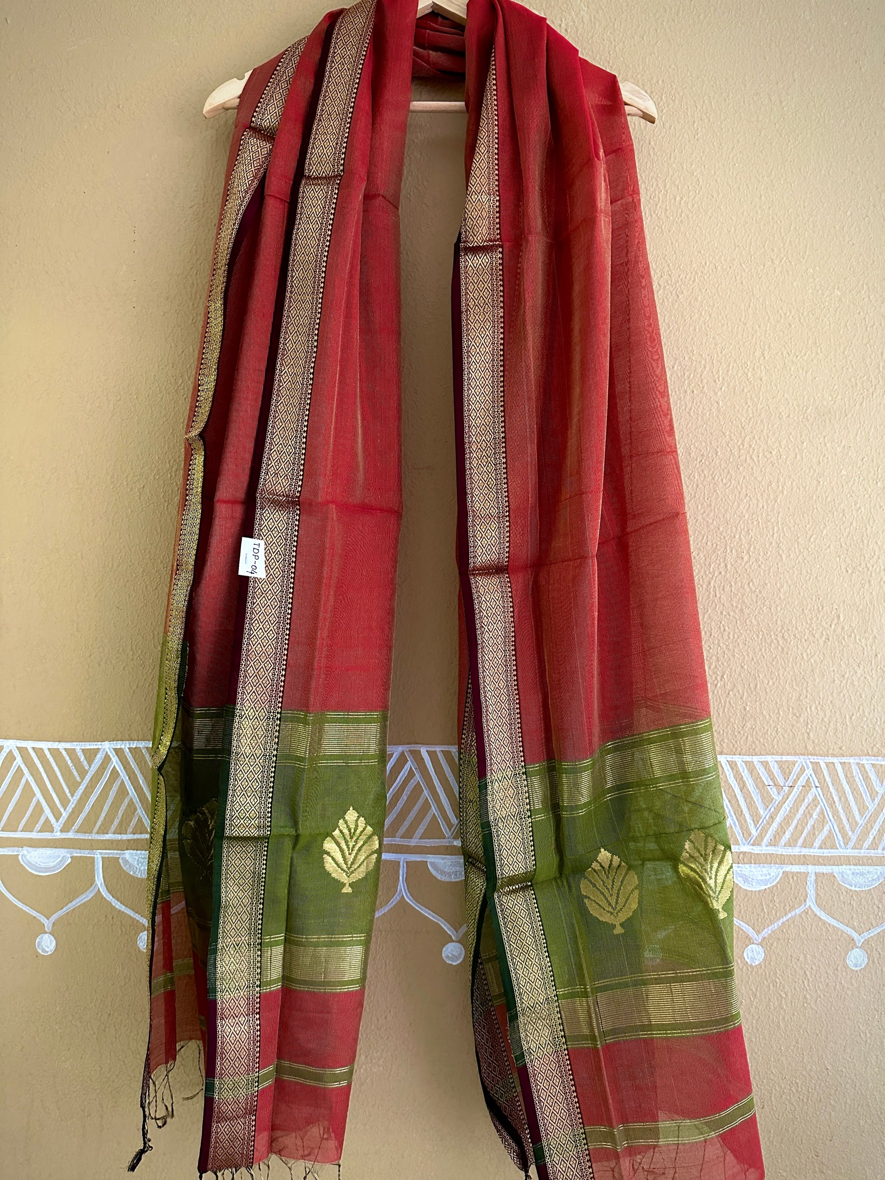 Maheshwari Red Green Tissue Dupatta-TDP-04