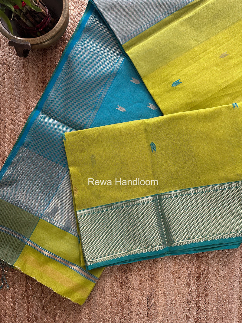 Maheshwari Parrot Green Tissue Silk Saree TVBS01