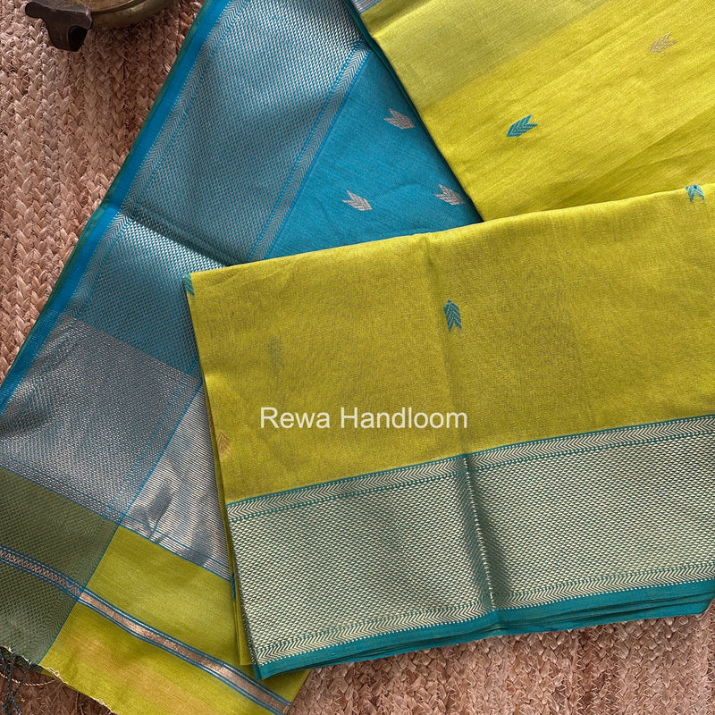 Maheshwari Parrot Green Tissue Silk Saree TVBS01