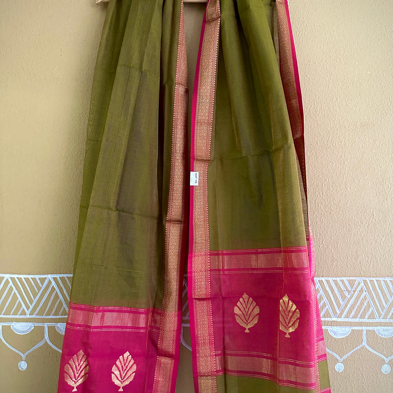 Maheshwari Green Rani Tissue Dupatta-TDP01