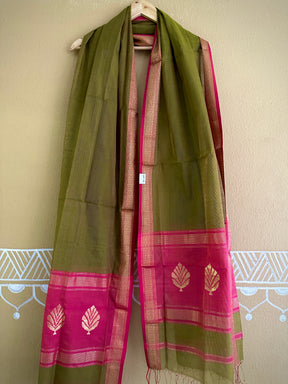 Maheshwari Green Rani Tissue Dupatta-TDP01