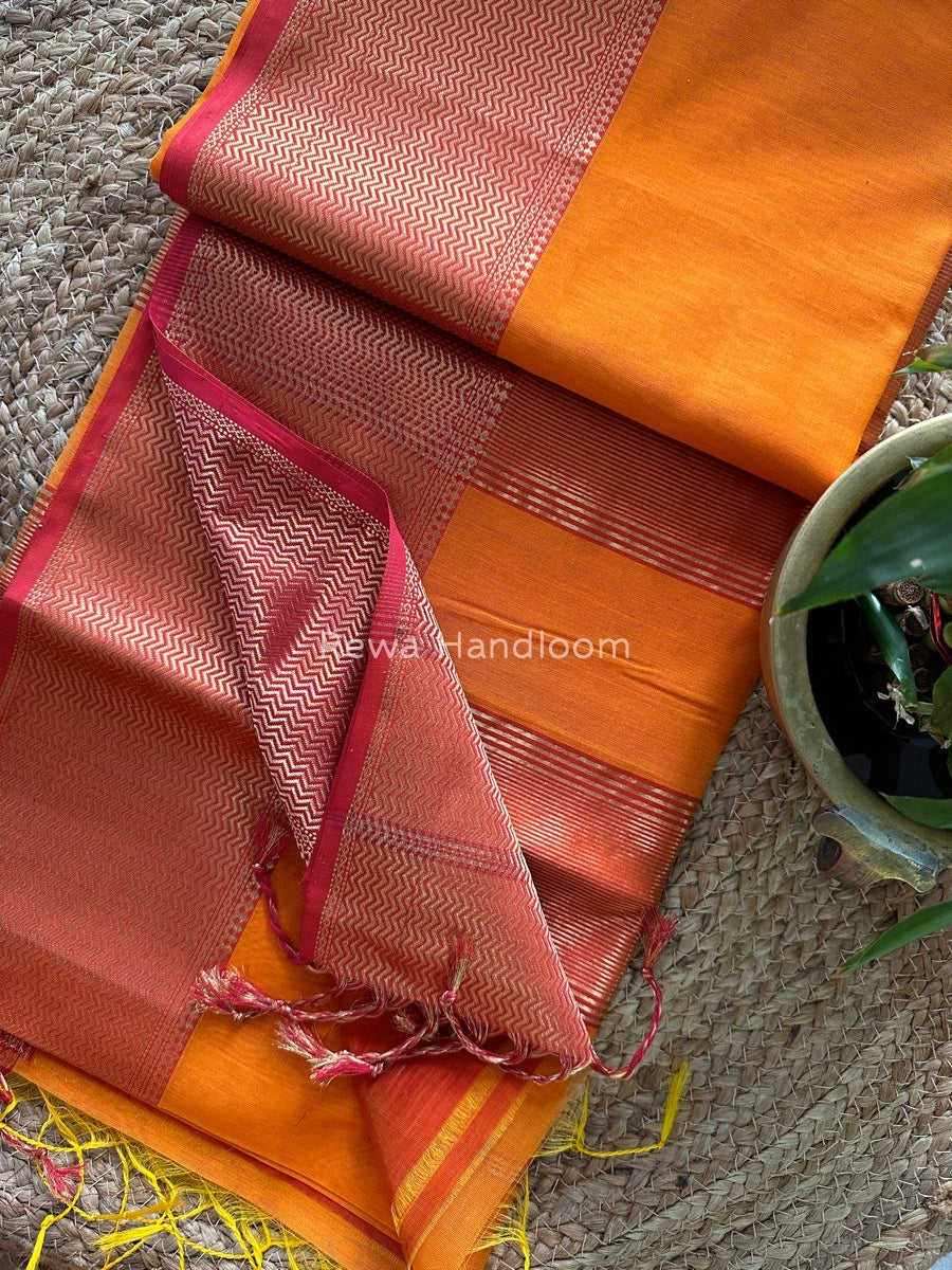 Maheshwari Orange Zari Skirt Saree ZS056