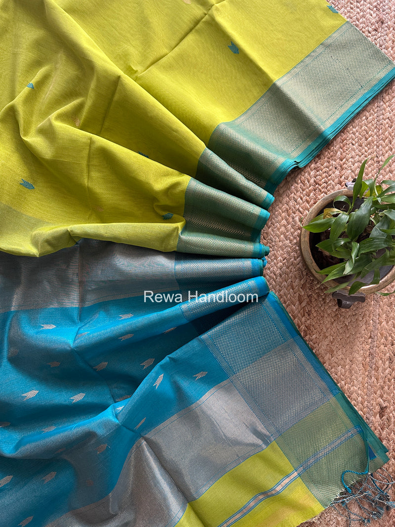 Maheshwari Parrot Green Tissue Silk Saree TVBS01