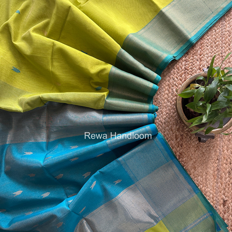 Maheshwari Parrot Green Tissue Silk Saree TVBS01