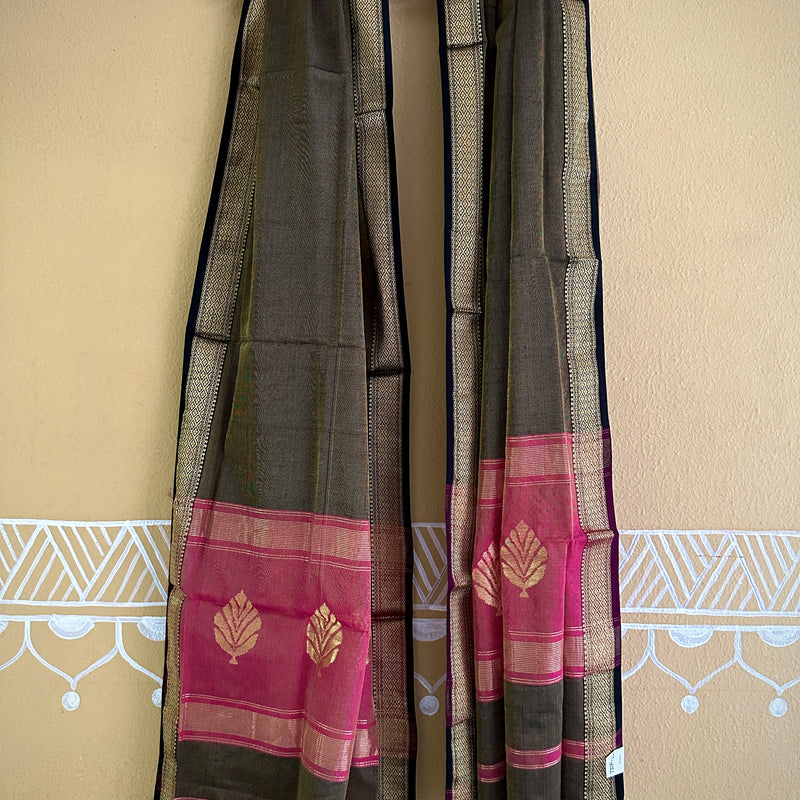 Maheshwari Black Rani Tissue Dupatta-TDP02
