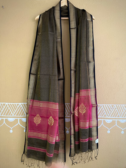Maheshwari Black Rani Tissue Dupatta-TDP02