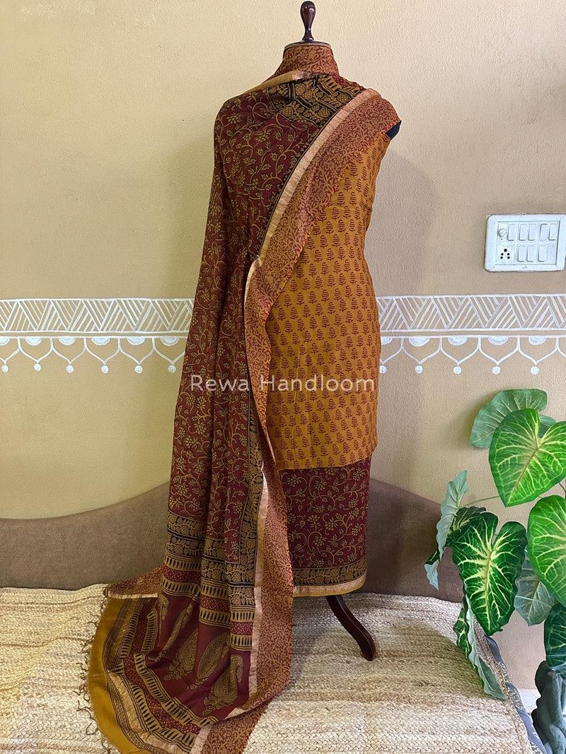 Maheshwari Mustard Yellow Bagh Print Suit BSP0147
