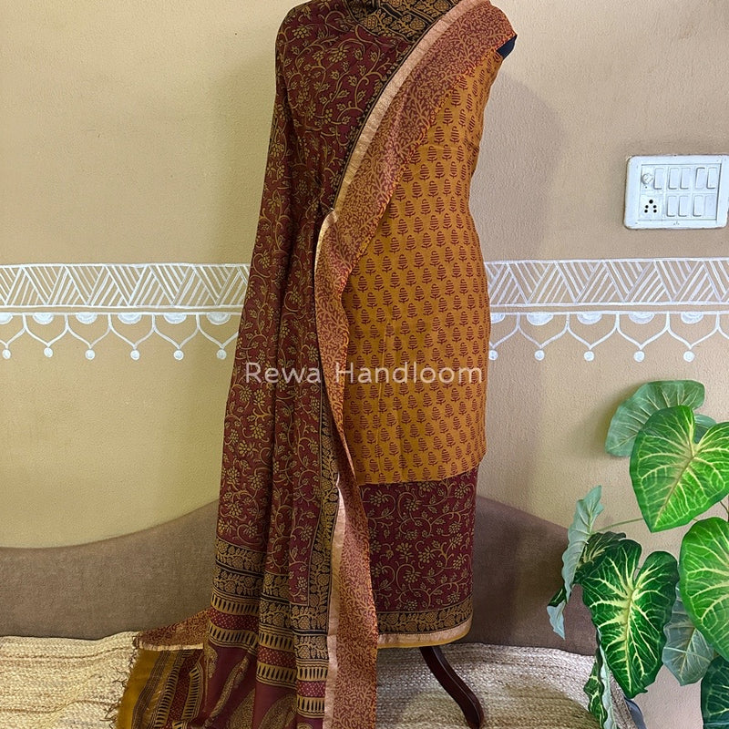 Maheshwari Mustard Yellow Bagh Print Suit BSP0147