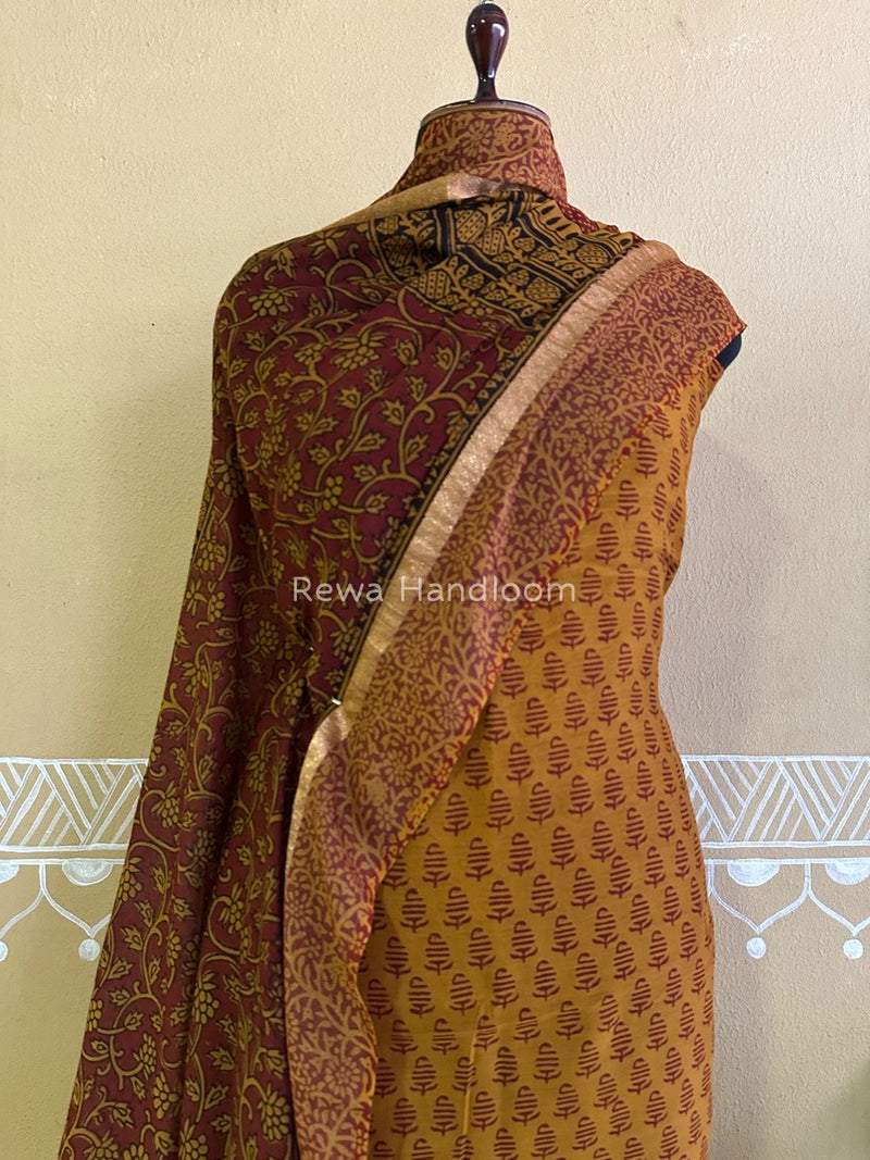 Maheshwari Mustard Yellow Bagh Print Suit BSP0147