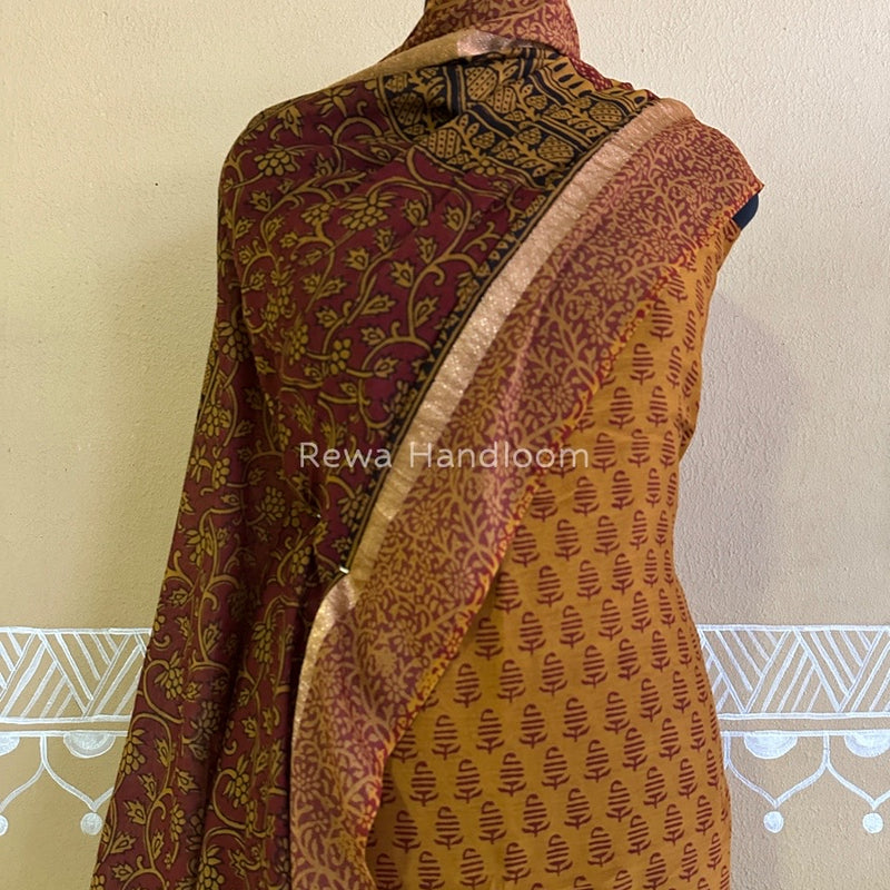 Maheshwari Mustard Yellow Bagh Print Suit BSP0147