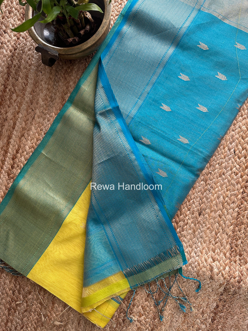 Maheshwari Lemon Yellow Tissue Silk Saree TVBS04