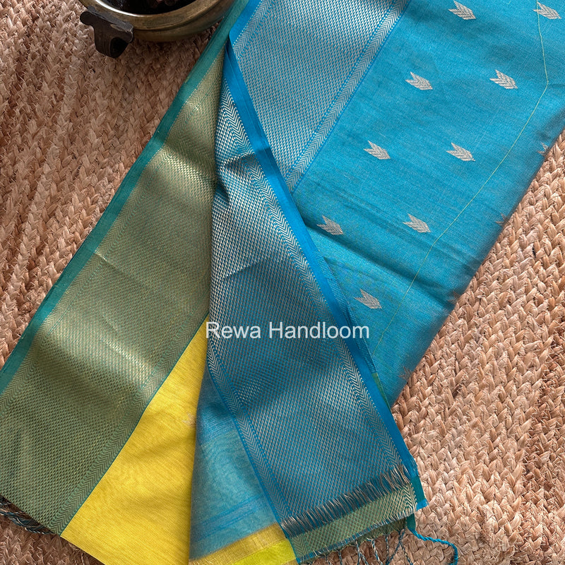 Maheshwari Lemon Yellow Tissue Silk Saree TVBS04