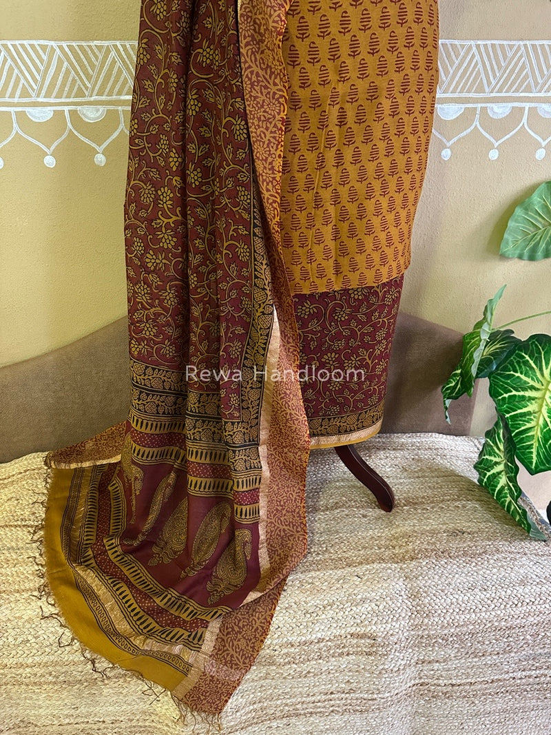 Maheshwari Mustard Yellow Bagh Print Suit BSP0147