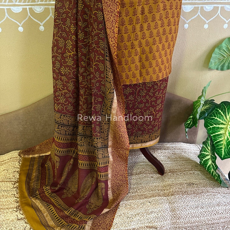 Maheshwari Mustard Yellow Bagh Print Suit BSP0147