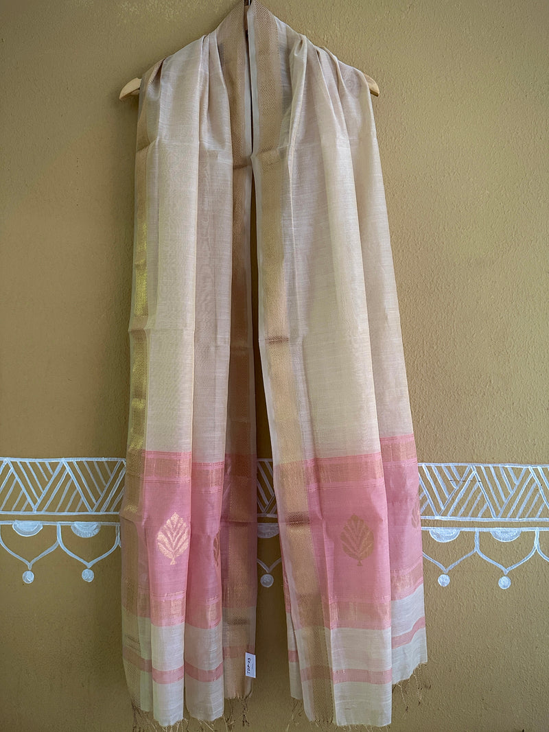 Maheshwari White and Baby Pink Tissue Dupatta-TDP-03