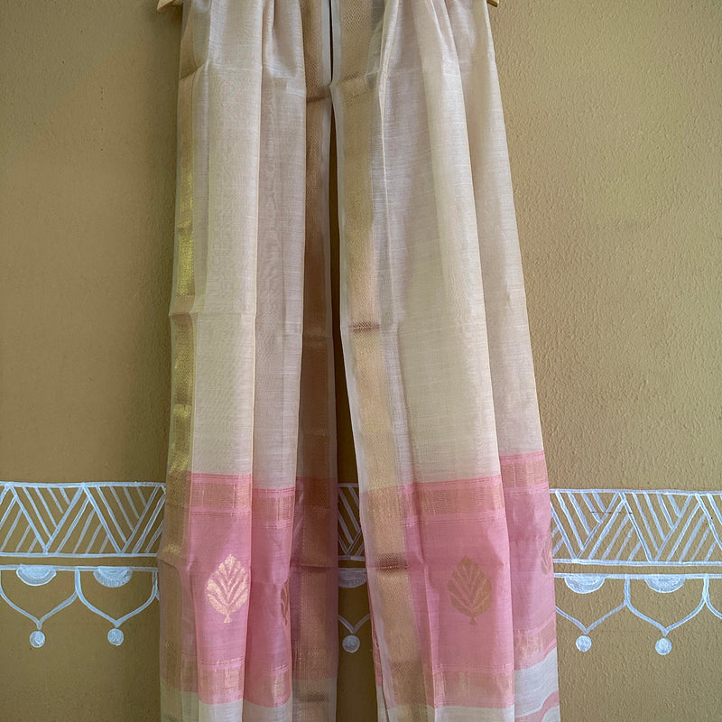 Maheshwari White and Baby Pink Tissue Dupatta-TDP-03