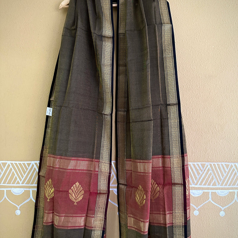 Maheshwari Black Red Tissue Dupatta-TDP-05