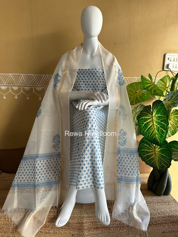 Maheshwari Handblock Print Top-Dupatta