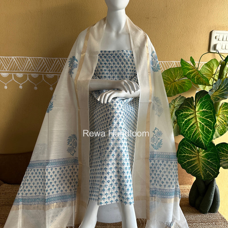 Maheshwari Handblock Print Top-Dupatta