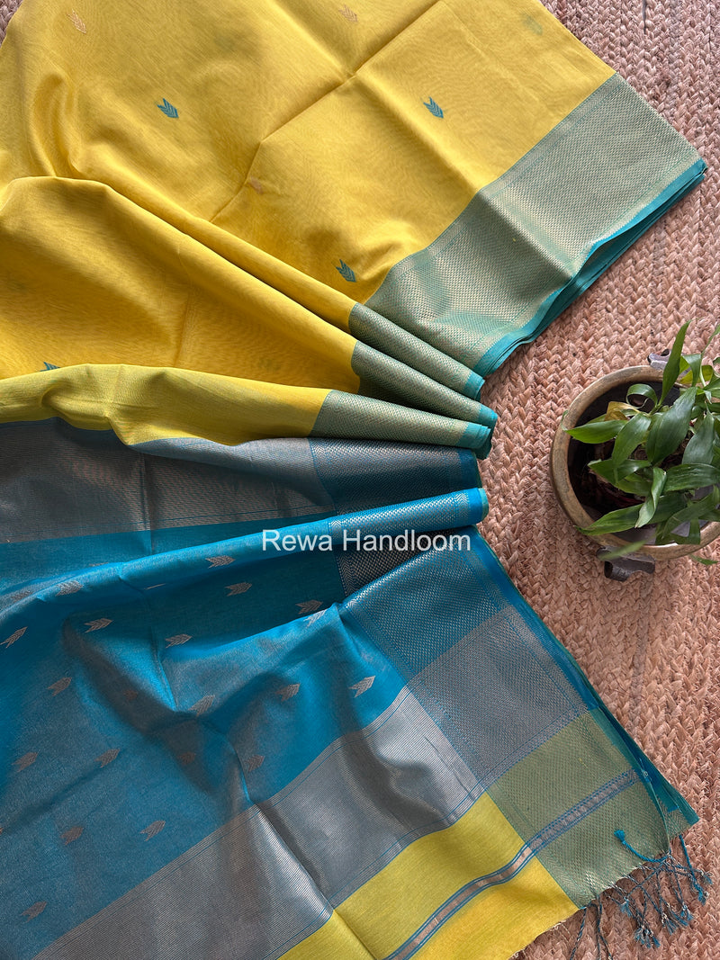 Maheshwari Lemon Yellow Tissue Silk Saree TVBS04