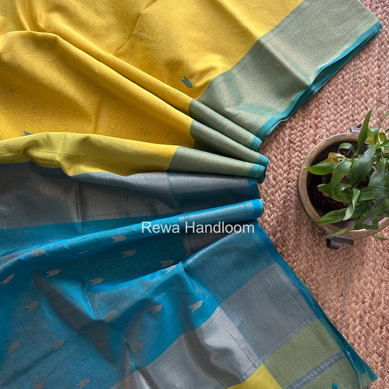Maheshwari Lemon Yellow Tissue Silk Saree TVBS04