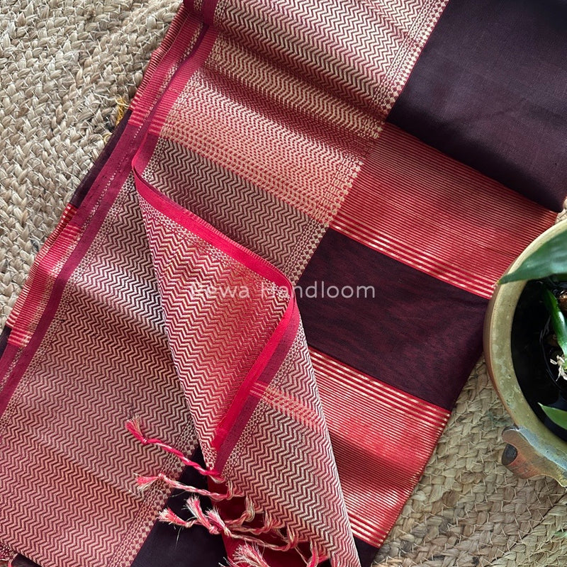 Maheshwari Chocolate Brown Zari Skirt Saree ZS041