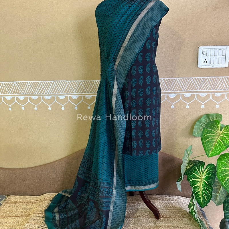 Maheshwari Black-Green Bagh Print Suit BSP0160