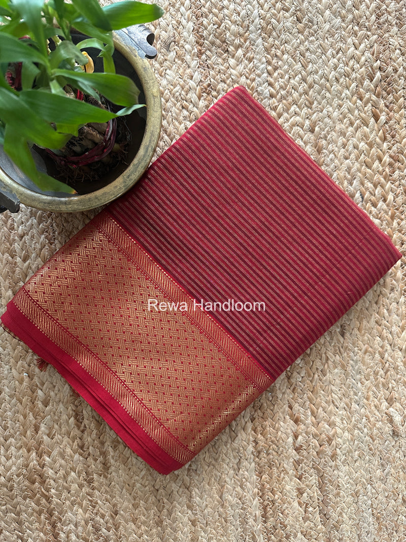 Exclusive Maheshwari Red Tissue Silk Saree ZTS0182
