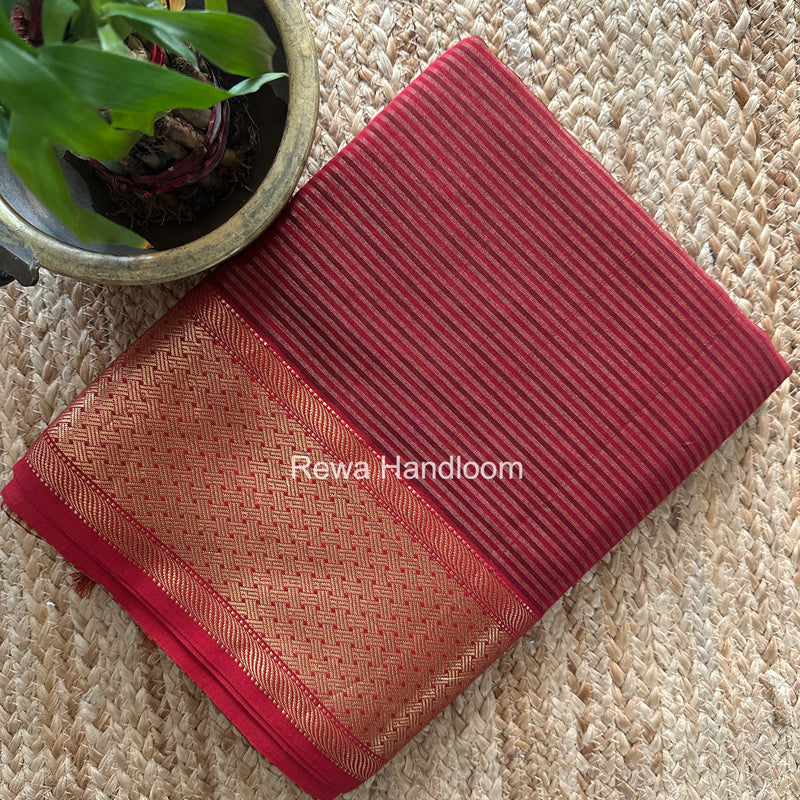 Exclusive Maheshwari Red Tissue Silk Saree ZTS0182
