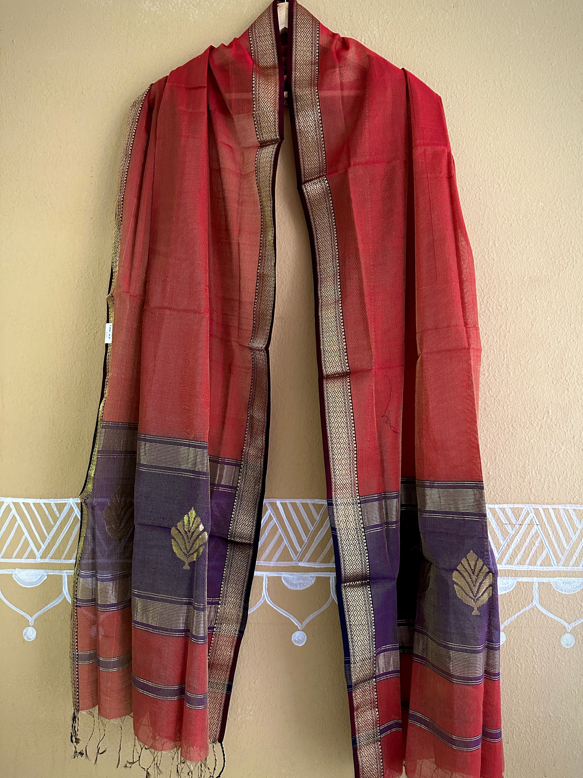 Maheshwari Red Blue Tissue Dupatta