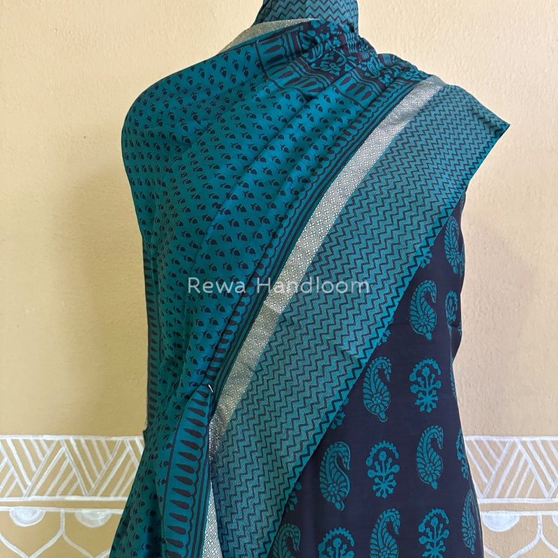 Maheshwari Black-Green Bagh Print Suit BSP0160