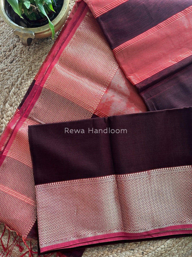 Maheshwari Chocolate Brown Zari Skirt Saree ZS041