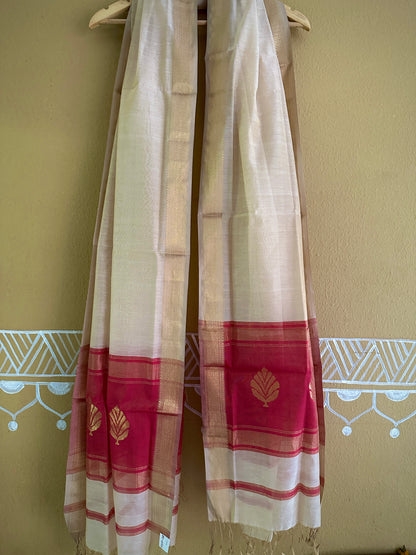 Maheshwari White Pink Tissue Dupatta-TDP-08