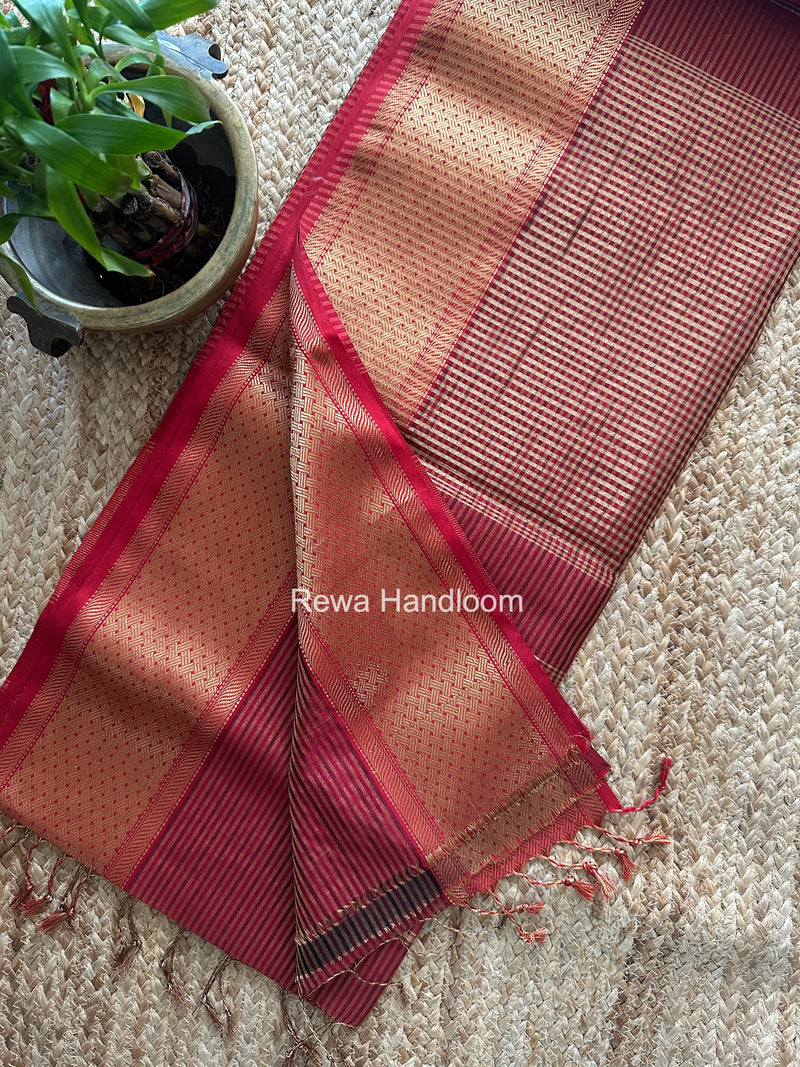 Exclusive Maheshwari Red Tissue Silk Saree ZTS0182