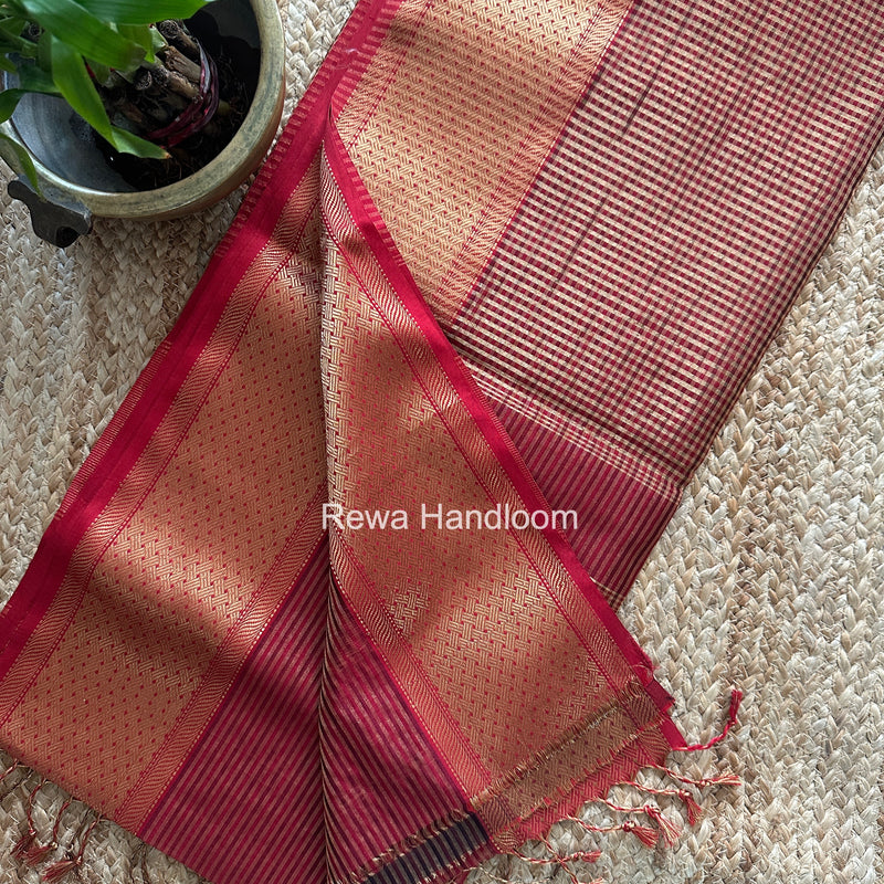 Exclusive Maheshwari Red Tissue Silk Saree ZTS0182