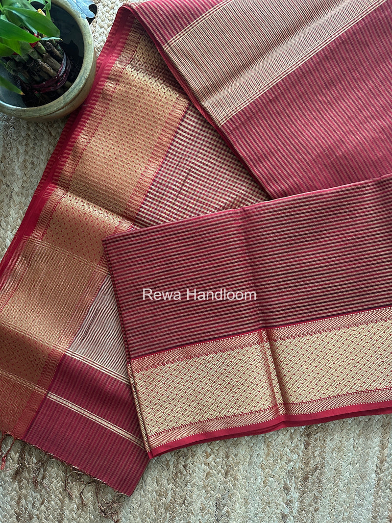 Exclusive Maheshwari Red Tissue Silk Saree ZTS0182