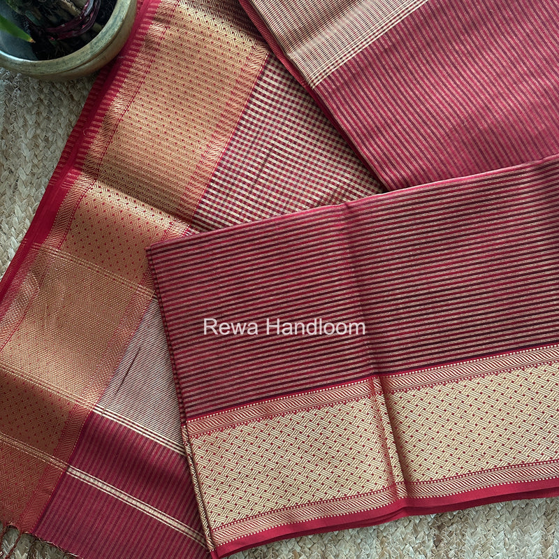 Exclusive Maheshwari Red Tissue Silk Saree ZTS0182