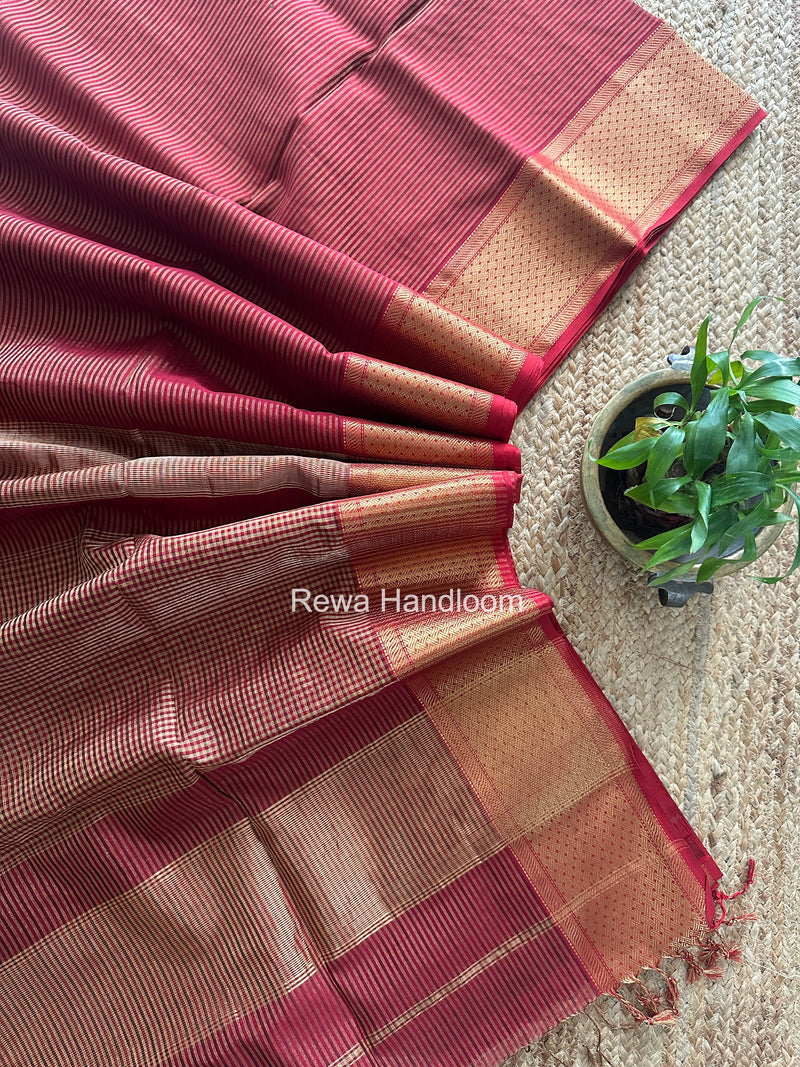 Exclusive Maheshwari Red Tissue Silk Saree ZTS0182