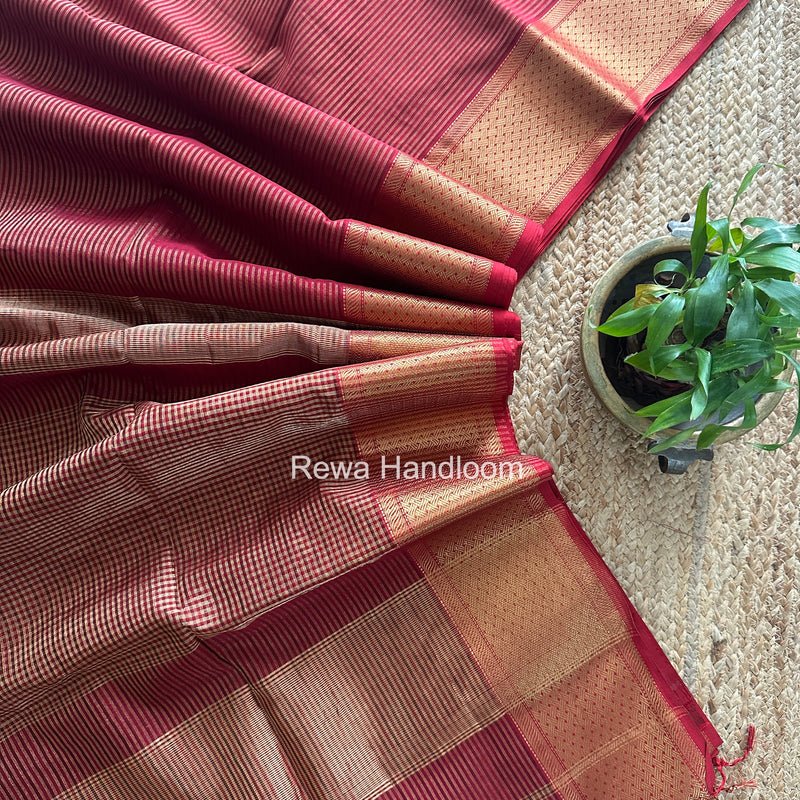 Exclusive Maheshwari Red Tissue Silk Saree ZTS0182